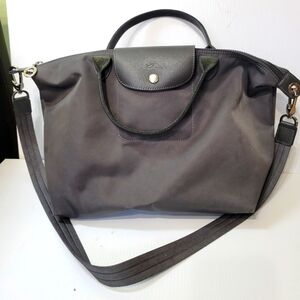 Longchamp le pliage neo medium long strap crossbody bag purse gray grey